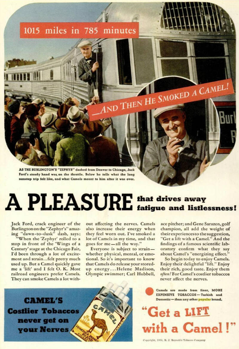 A Camel Cigarette ad featuring the Denver to Chicago run.