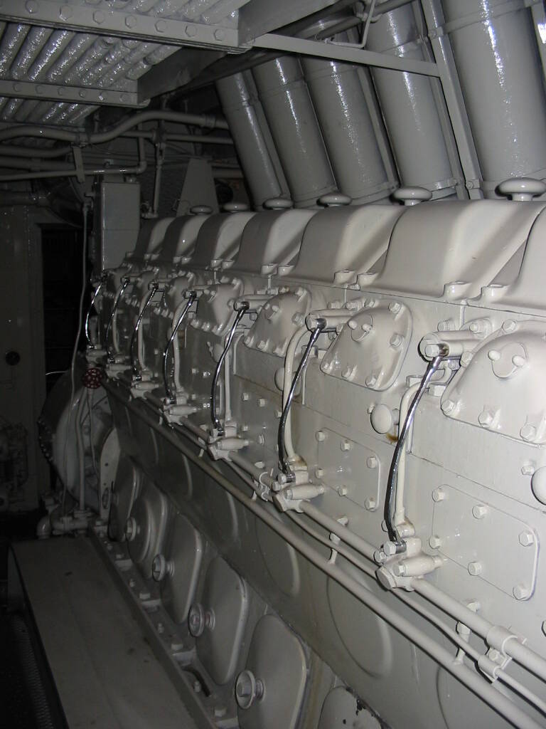 The Winton diesel engine in the power car.