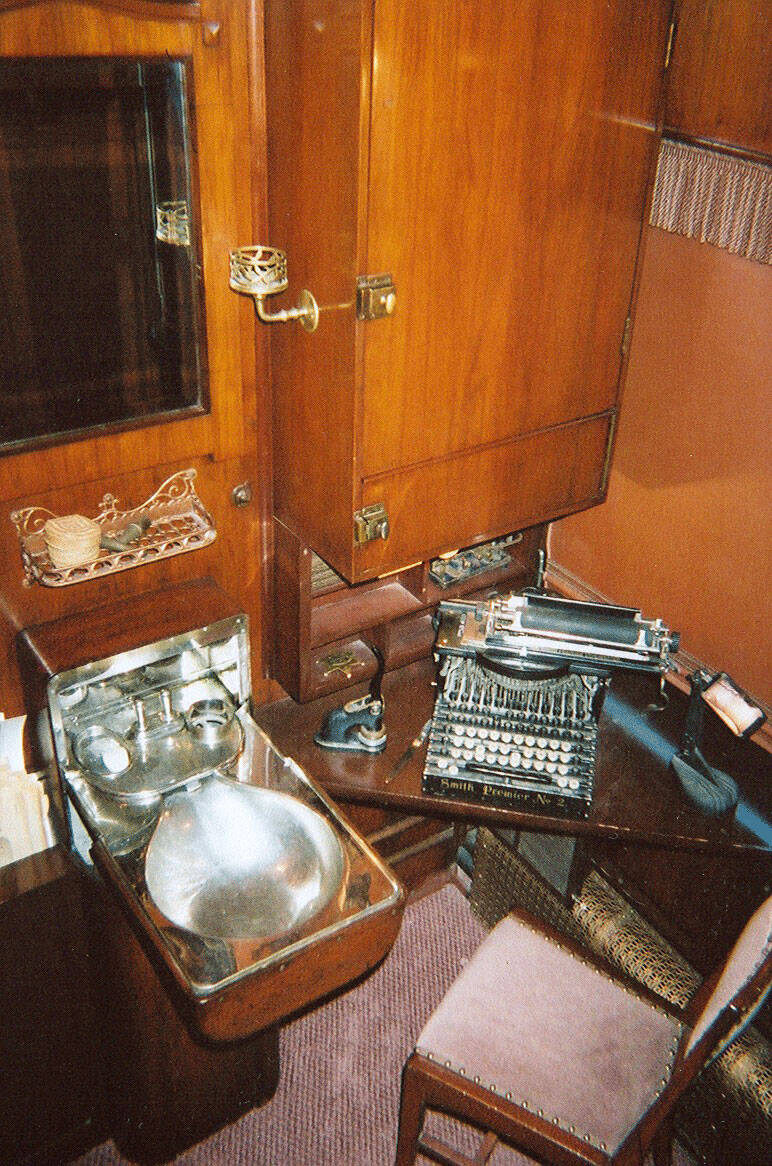 Pullman office desk and sink.