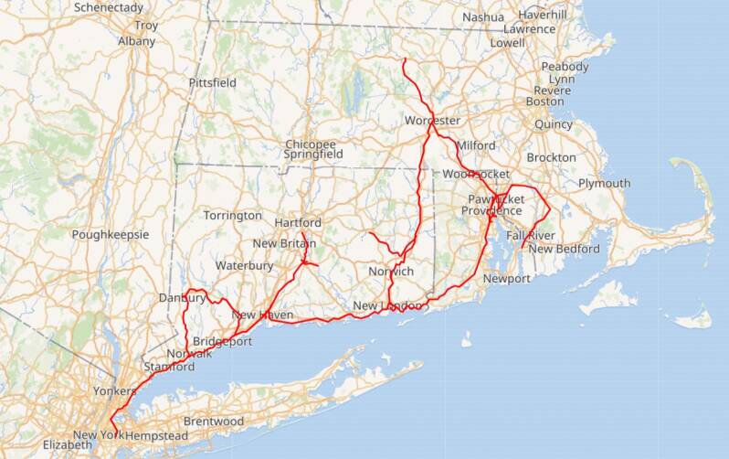 A map of the Providence and Worcester system.