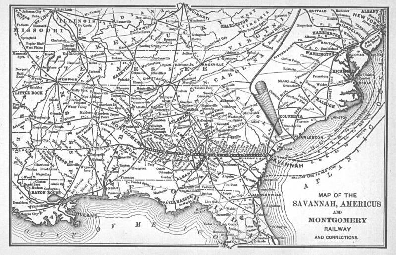 Map of the Savannah, Americus and Montgomery Railway.