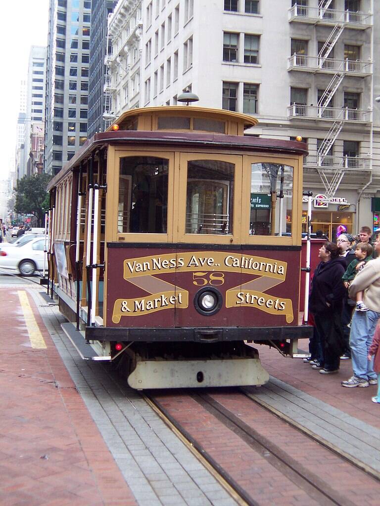Cable car 58 at California and Market Streets. 