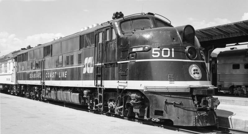 Seaboard Coast Line EMC E6 501 at Denver, CO Apr 26, 1977.