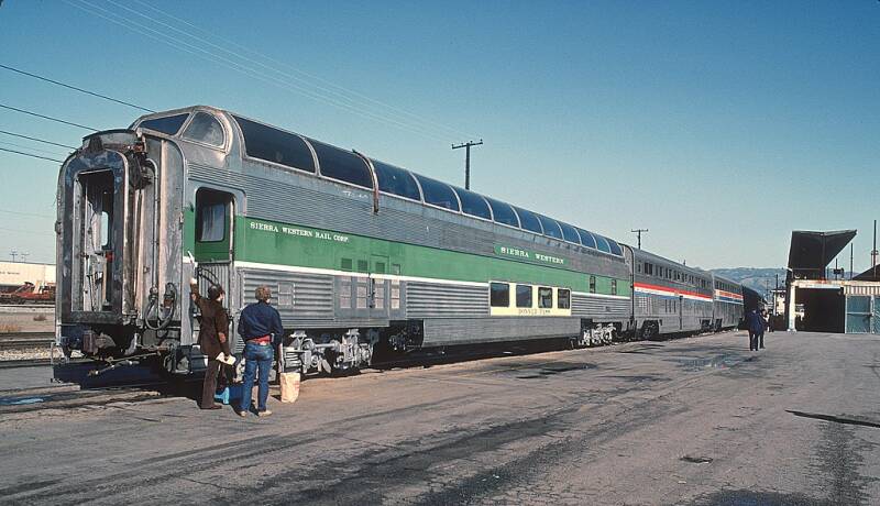 Sierra Western Rail Corp. Big Dome (ex-Santa Fe) at 16th Street Station, Oakland, CA in November 1984.