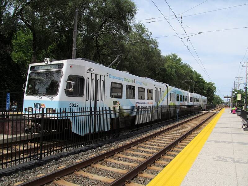 A typical two-car train at Lutherville station in 2014.