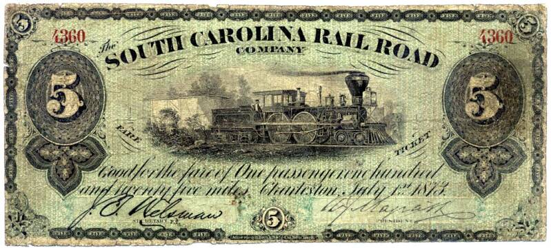 South Carolina Railroad "Fare Ticket".