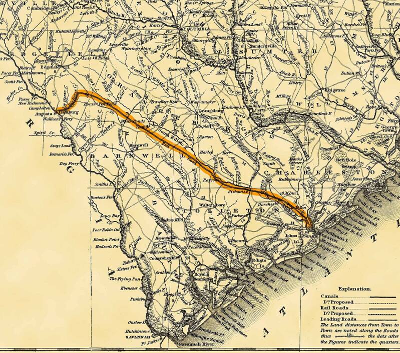 1833 Map of the South Carolina Canal and Rail Road Company.