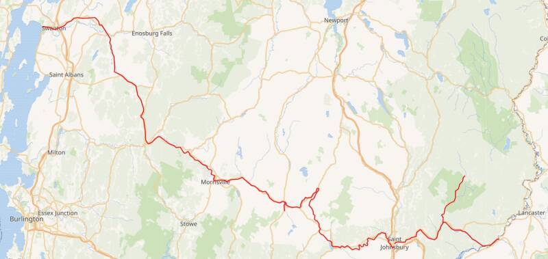 St. Johnsbury and Lamoille County Railroad route map.