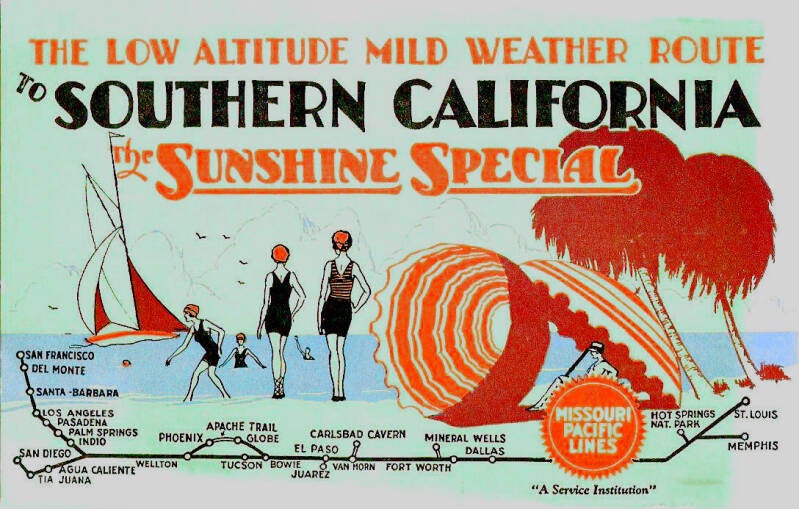 Postcard showing the route of the Sunshine Special, ca. 1930s.