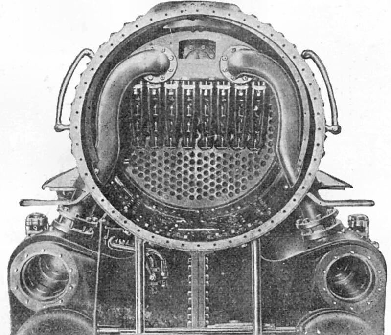 a superheater shown as seen through the smoke box