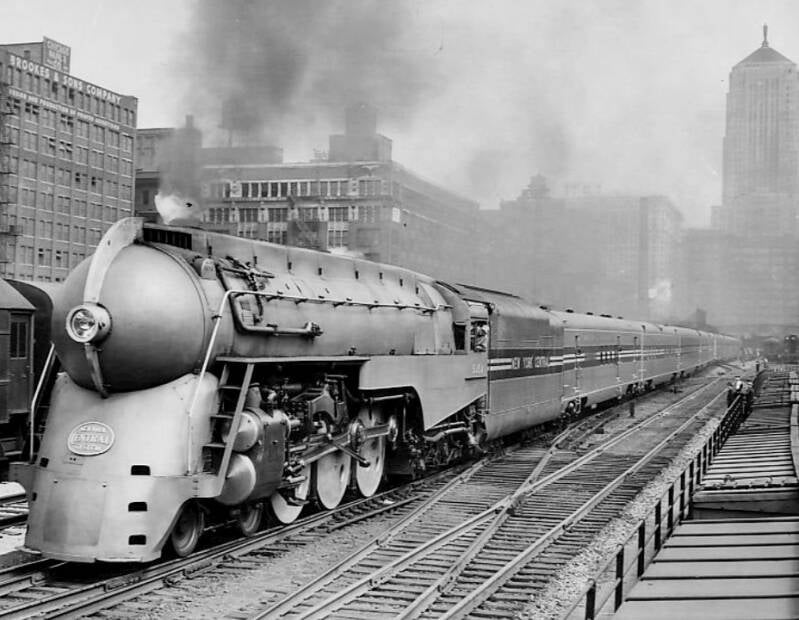  The streamlined New York Central train the 20th Century Limited leaving Chicago's LaSalle Street station on a trial run June 9, 1938.