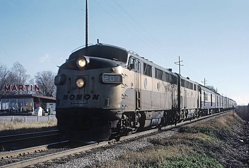 Monon F3A No. 207 with northbound Train 6, the Thoroughbred, in Dyer, Indiana, November 26, 1965.