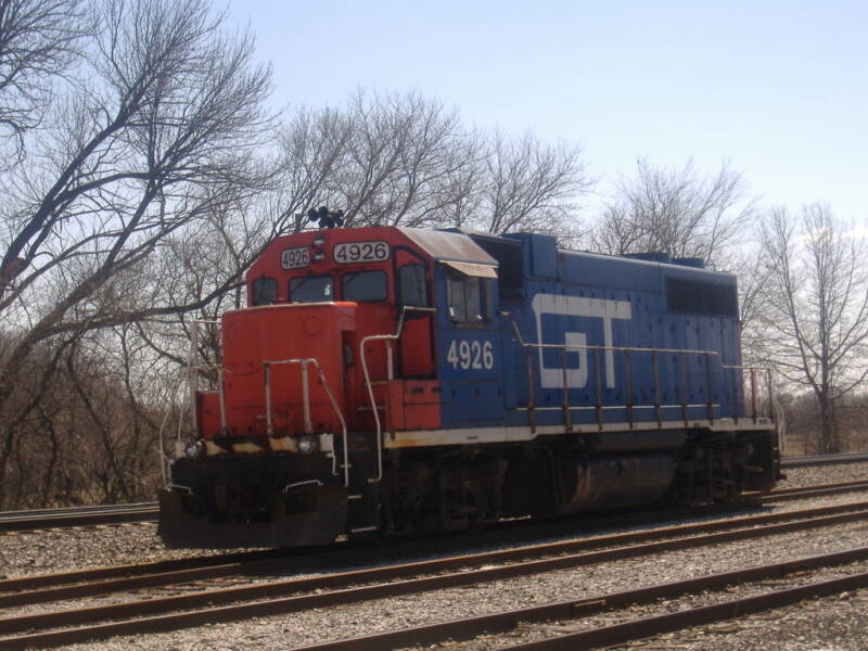 Grand Trunk Western GP38-2 Locomotive 4926 idles at a siding in Pavilion, MI on April 14, 2008.