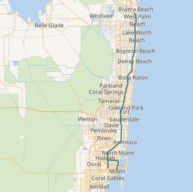 Tri-Rail highlighted in teal.