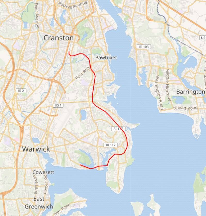 Map of the Warwick Railway with its extension to Buttonwoods.