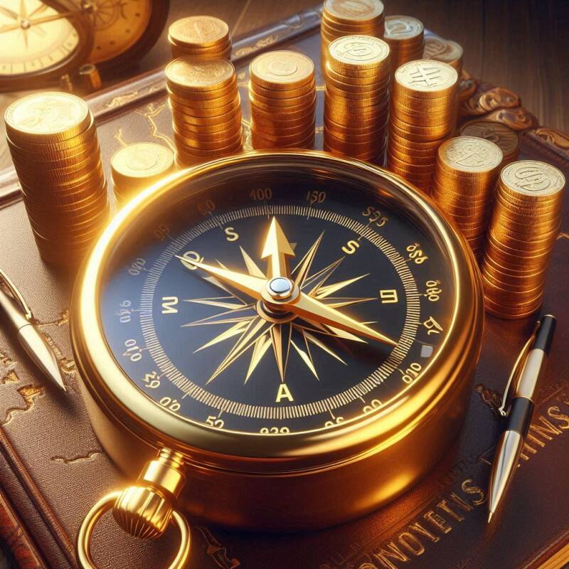 A golden compass pointing upwards as a reflection of rising prices in a retirement portfolio