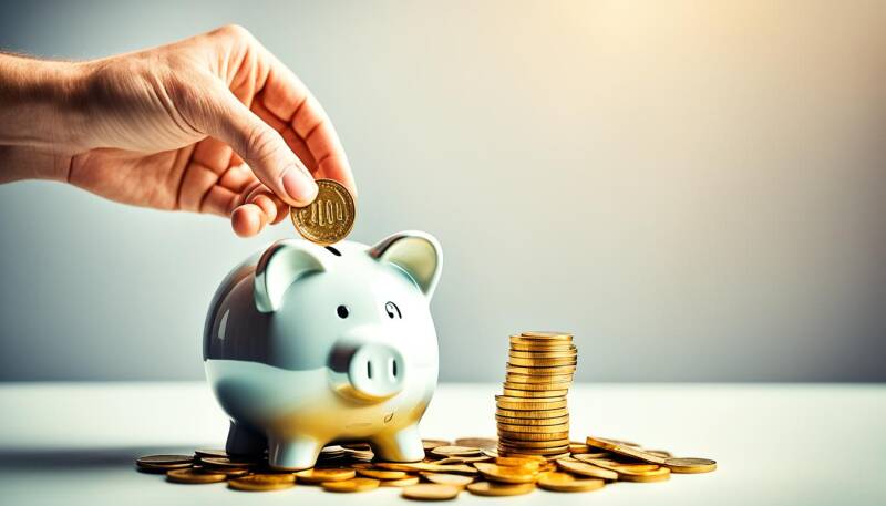 hand putting coins in piggy bank