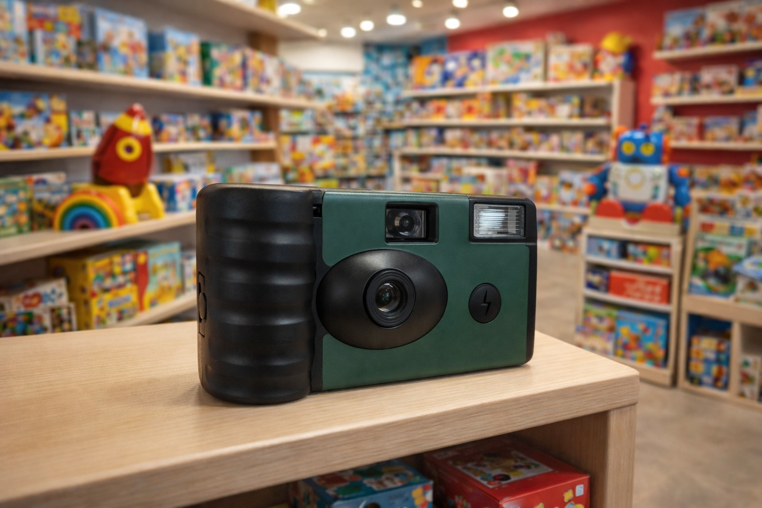 Retro-Style Reusable Film Camera for Kids & Teens – Forest Green Analog Point & Shoot
