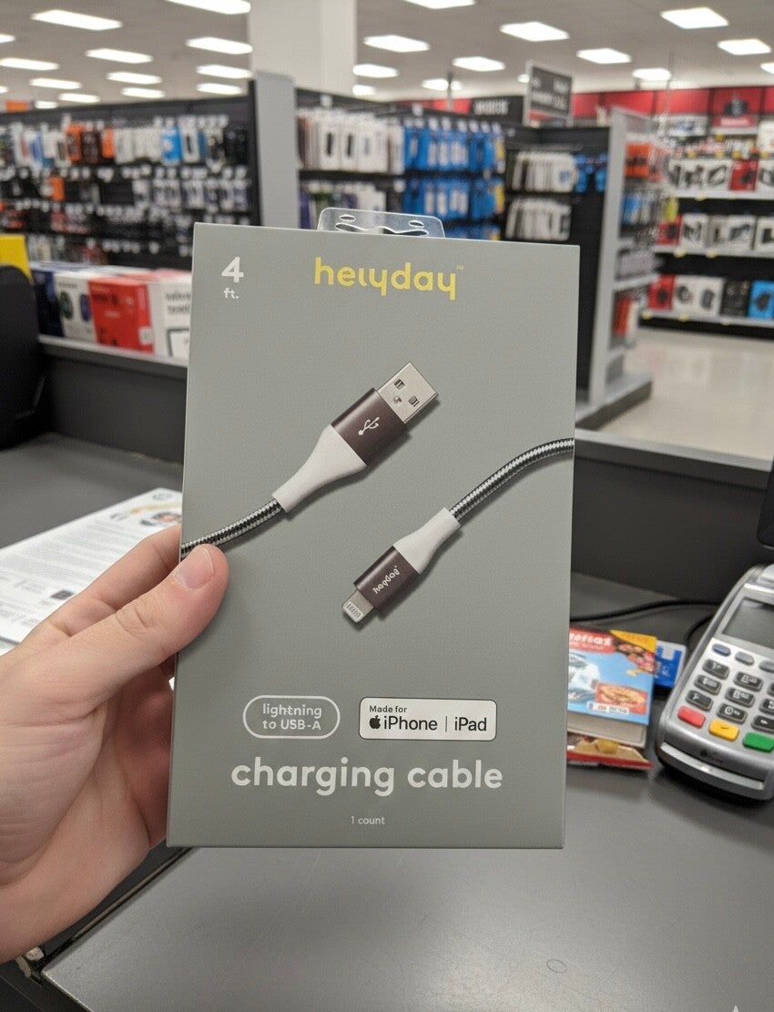 Heyday™ 4ft Braided Lightning to USB-A Charging Cable – Certified for iPhone & iPad – Durable Metallic Slate/Silver