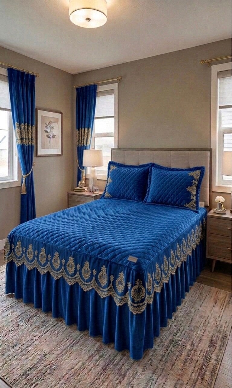 Luxury 5-Piece Lace Bedspread Set with Curtains – King Size & Queen Elegant