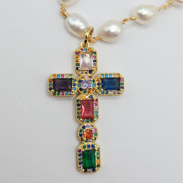 COLLAR CRUZ PERLAS