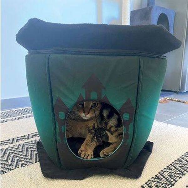 Manoir hanté noir fluorescent pour chat