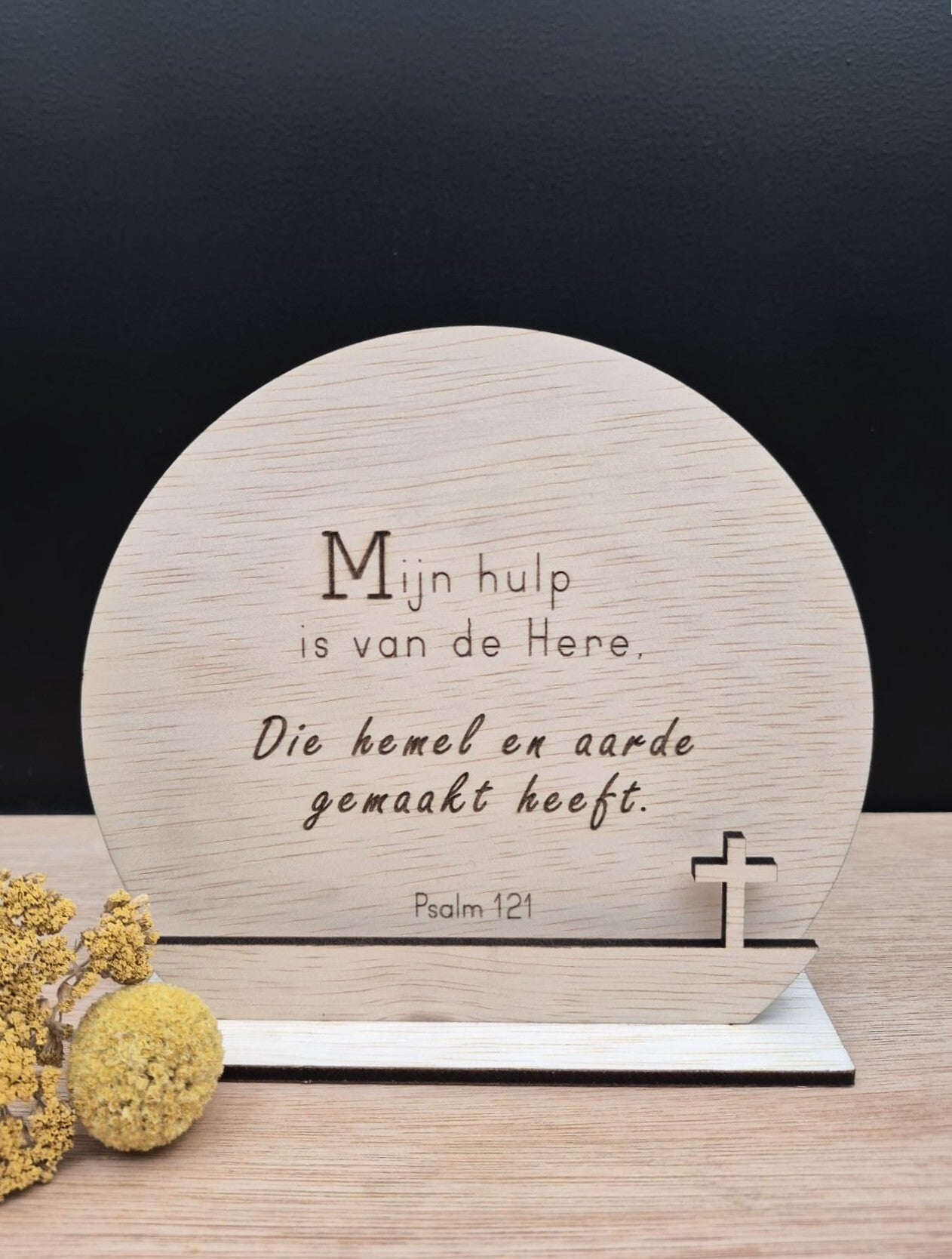 Mijn hulp is van de Here Psalm 121 (rond, kruis)