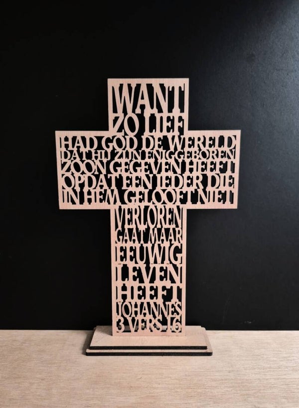 Want zo lief had God de wereld - met rand Kruis (Joh. 3:16)