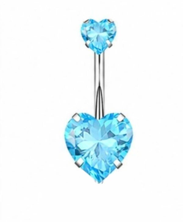 Blue Heart Zircon Silver Belly Piercing