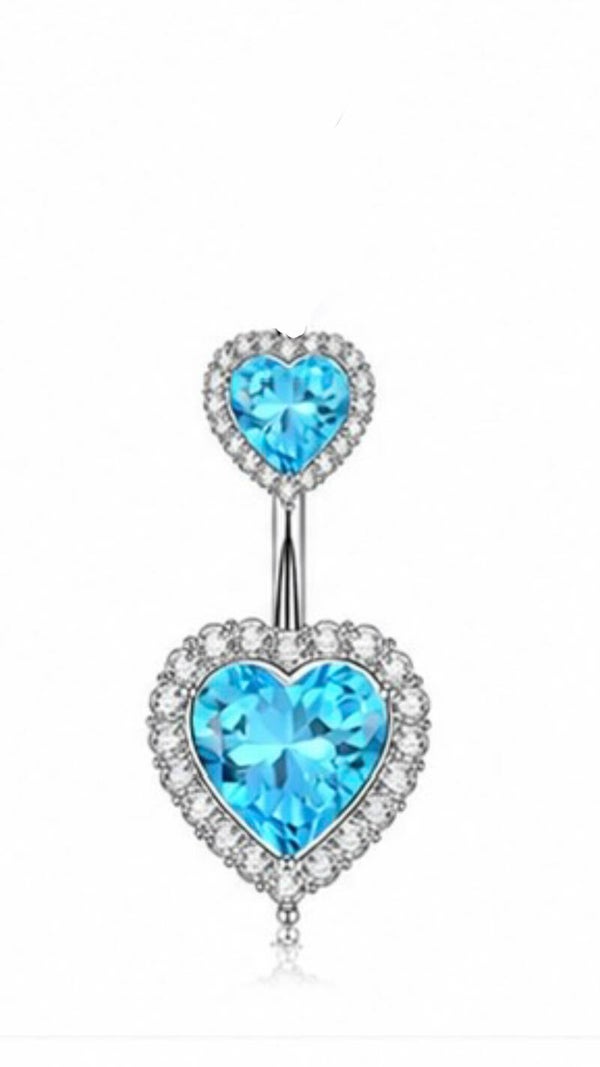 Double Blue Heart Belly Piercing