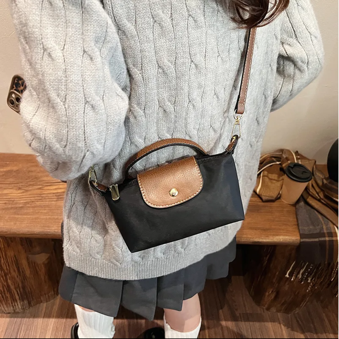 Petite Navy Caramel & Black Bag