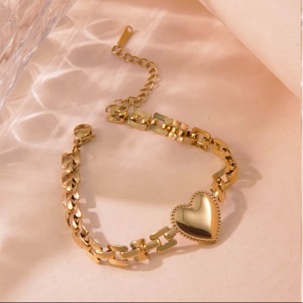 Heart Watch Chain Gold Bracelet