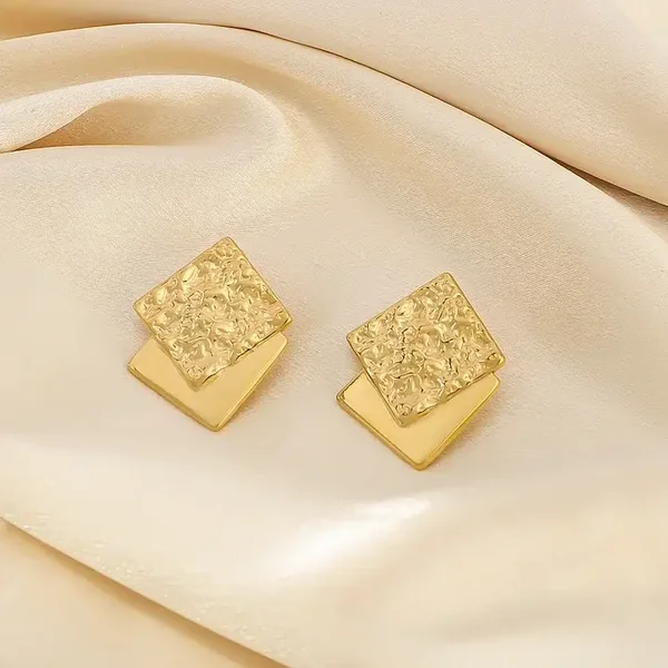 Double Square Gold Earrings