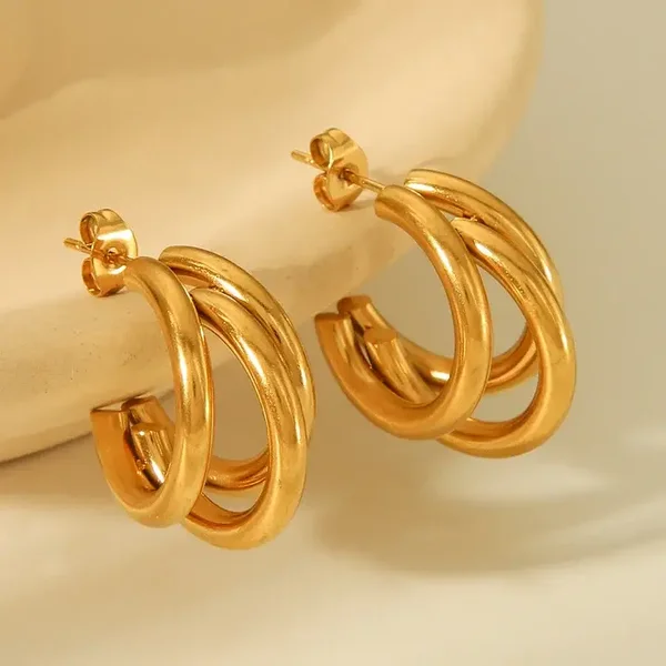 Triple Layered Gold Earrings