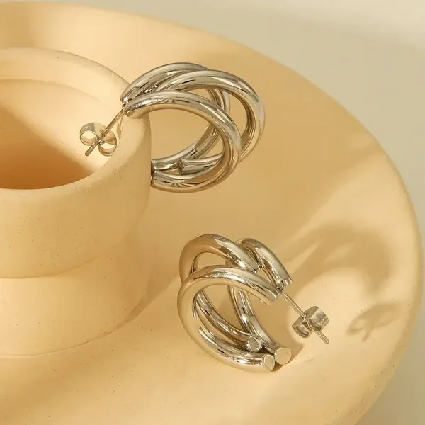 Triple Layered Silver Earrings