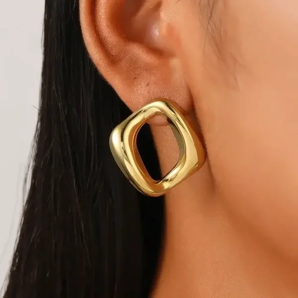 Open Square Gold Earrings
