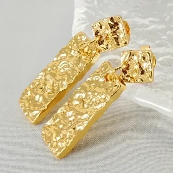 Square To Rectangle Gold Earrings