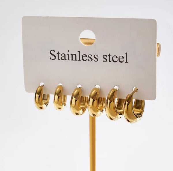 Triple Classic Set Of Gold Earrings