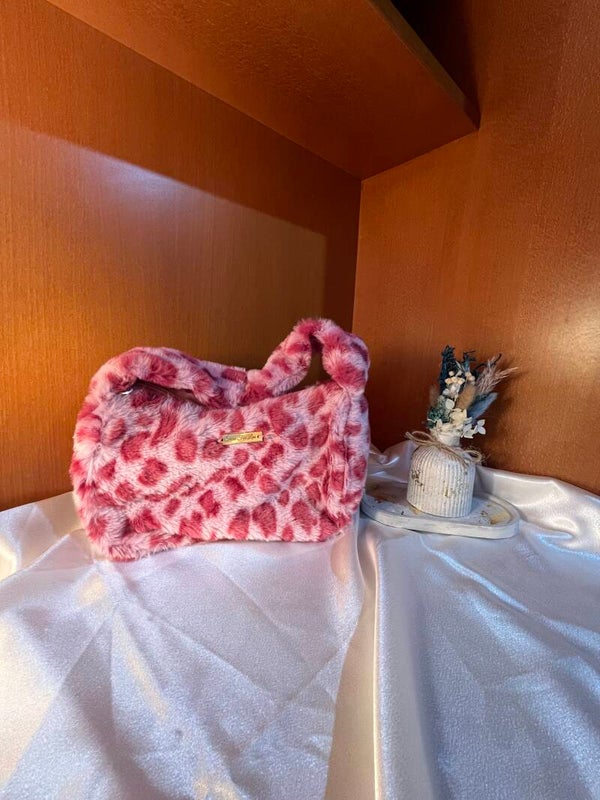 Fluffy Pink Leopard Print Bag