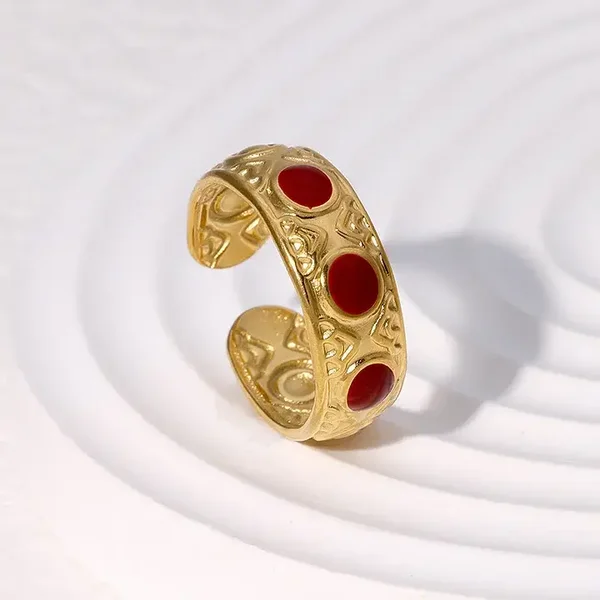 Crimson Dots Gold Ring