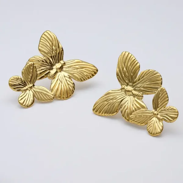 Twin Butterflies Gold Earrings