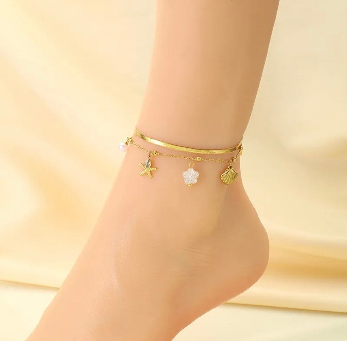 Shell & Flower Gold Anklet