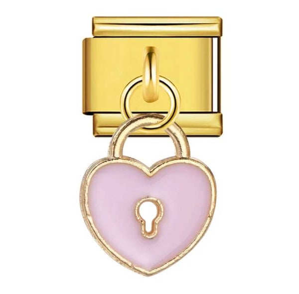 Pink Lock Gold Charm