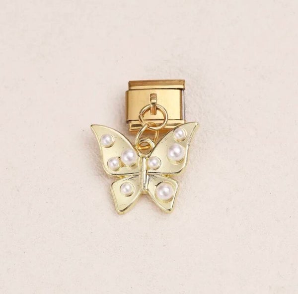 Pearl Butterfly Gold Charm