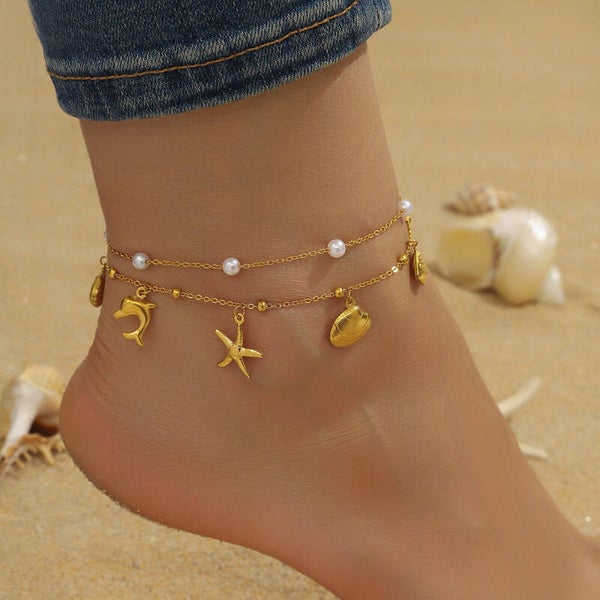 Summer Pearl Dance Gold Anklet