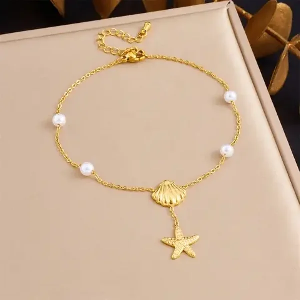 Pearl Star Chain Gold Anklet