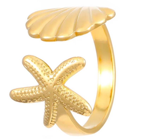 Starfish & Shell Gold Ring