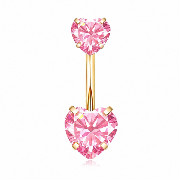 Pink Heart Zircon Belly Piercing