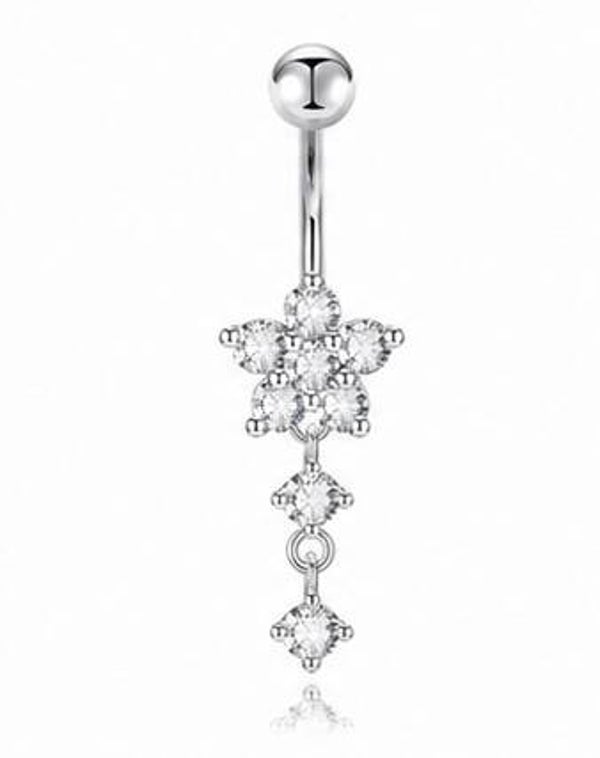 Flower Zircon Silver Belly Piercing