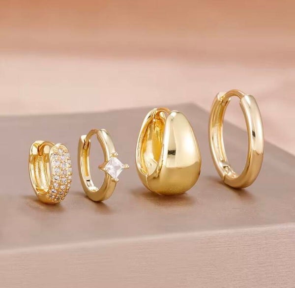 Quatro Zircon Hoops Gold
